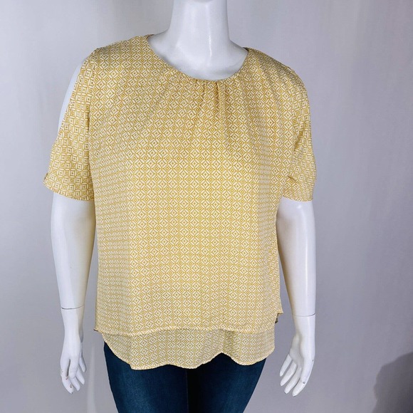 New Directions Womans Sz XL Plus Blouse Top Shirt Yellow Layer Short Sleeve - Picture 2 of 8